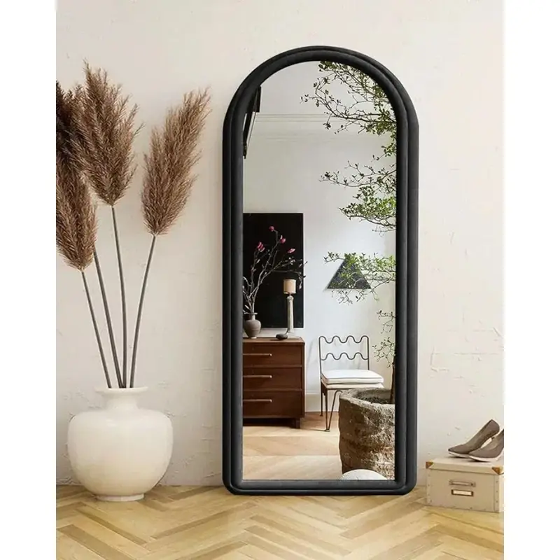 Floor Mirror, Arched Full Length Mirrors Stand,Full Body Mirror,Wall Mirrores,Wall Mounted,Flannel Frame -Black