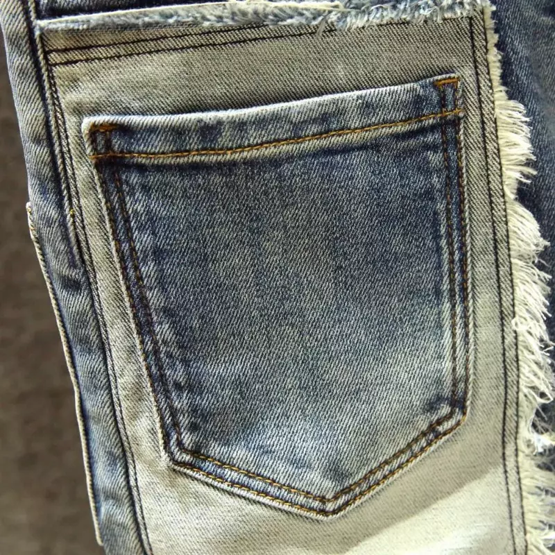 2024 jeans denim pria, jeans lurus dipakai lubang Eropa dan Amerika celana lama klasik pantalon hombre y2k celana kargo