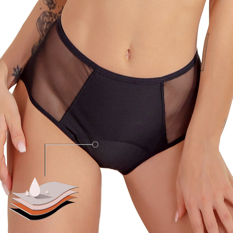 Culotte Menstruelle Absorbante en Nylon de Taille Moyenne pour Femme, Sous-Vêtement Anti-Fuite à 4 Couches, 9140 Maille