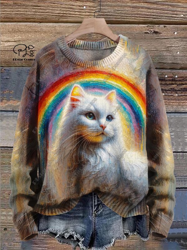 PLstar KOSMOS baru 3D dicetak seri binatang lucu kucing pola jelek sweater musim dingin jalan kasual uniseks M-13