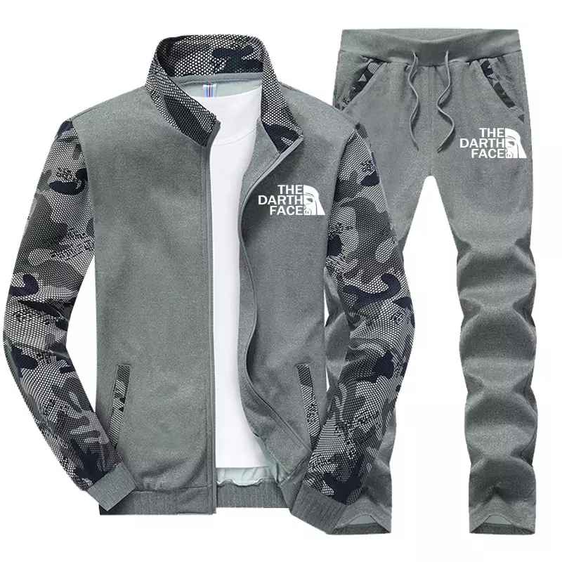 Famoso marchio Outdoor THE DARTH FACE Logo Print primavera autunno Men Camouflage Color Matching Jacket + Pants set Logo personalizzabile