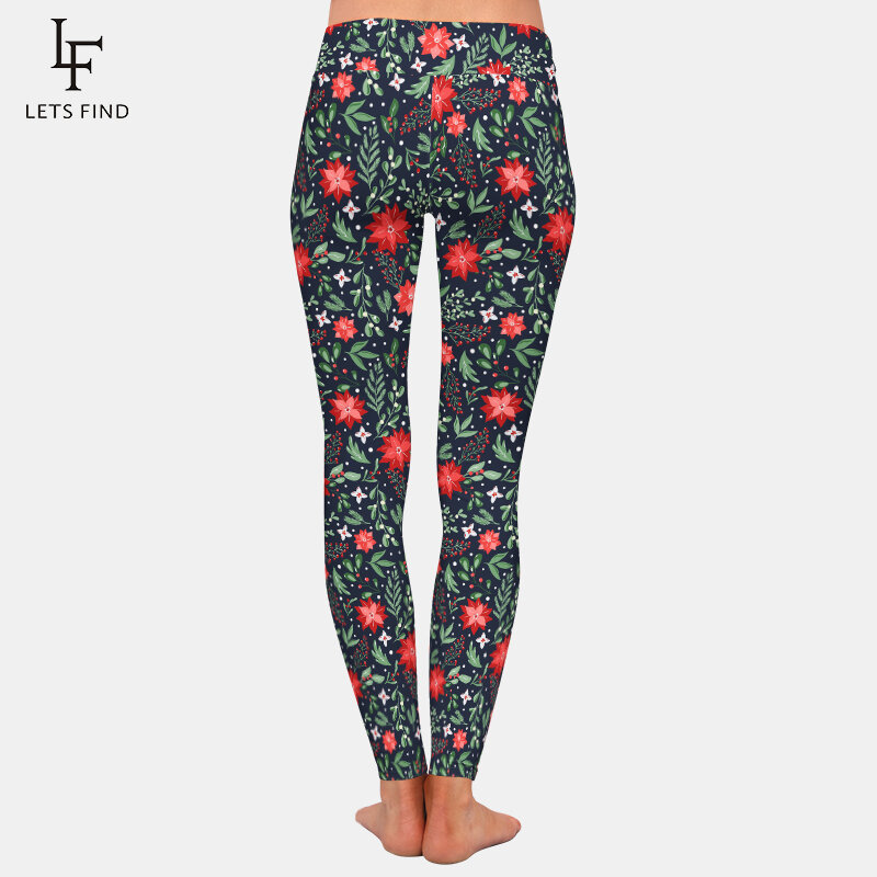 LETSFIND-Pantalones elásticos de cintura alta para mujer, calzas con estampado floral de Navidad en 3D, pantalones de Fitness, Leggings completos cálidos de invierno
