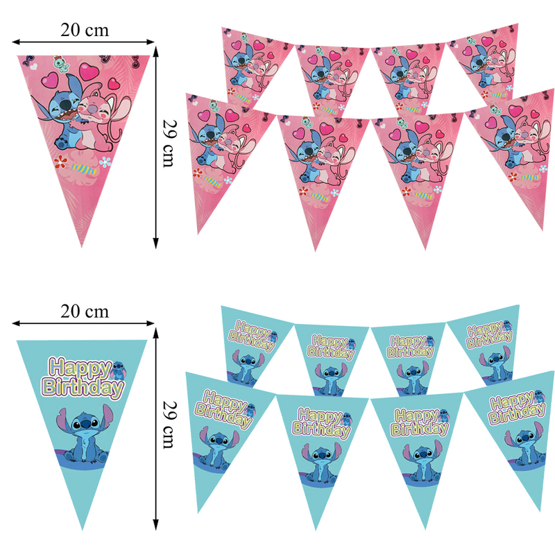 10 bandiere 20x29cm Disney Lilo & Stitch Banner compleanno Bunting Pennant Baby Shower Wedding Garland Flag decorazione per feste forniture