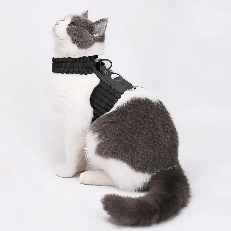 Cat Chest Strap Dog Harness with Airtag Holder Adjustable Vest Coral Fleece Breathable for Small Dog Anti-Lost Cat Accessories