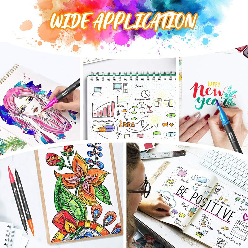 Feutres pinceaux pour enfants et adultes, 100 couleurs, marqueurs d'art, pinceau et pointe fine, coloriage d'art, livre de coloriage, fournitures d'art