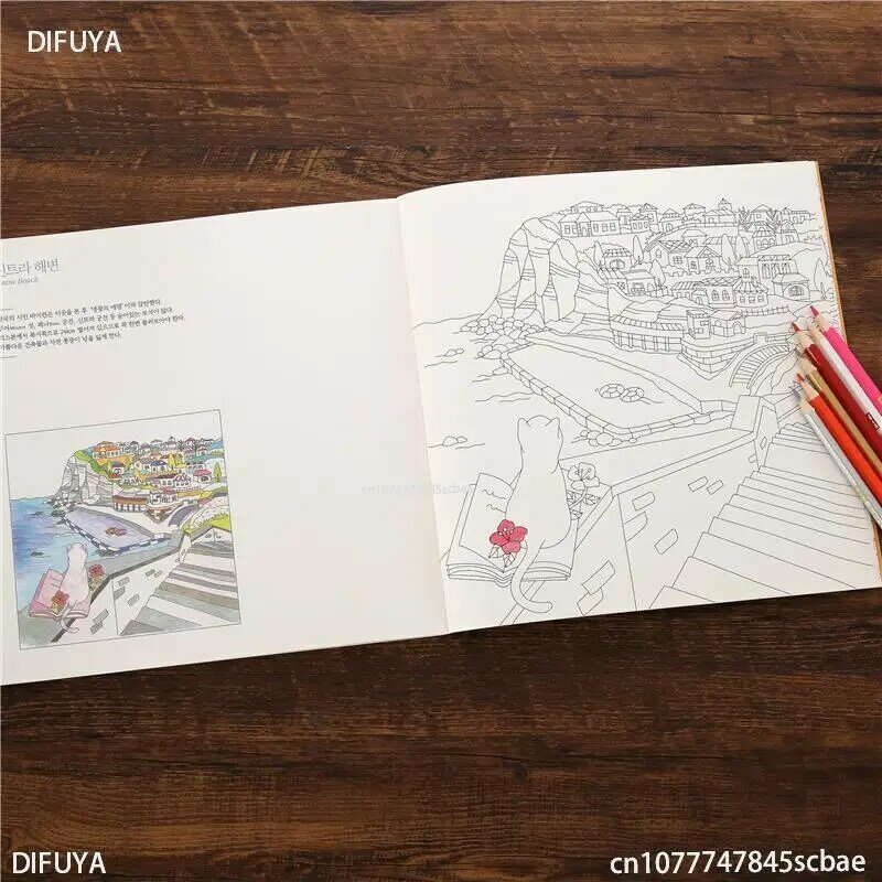 Libro de colorear artístico de viaje para adultos y niños, pintura de descompresión, Graffiti con imagen de referencia, 128 páginas, 25x25cm, España, Europa