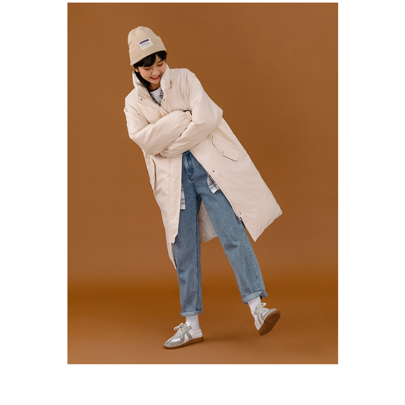 Preto moda feminino manter quente roupas acolchoadas minimalista solta médio e longo para baixo jaqueta Recreativo Versátil Outerwear