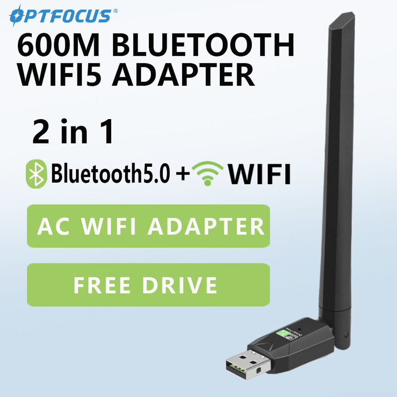 OPTFOCUS 600mbps USB Bluetooth 5.0 adattatore Wifi AC 2 in 1 per PC BT wifi5 2.4G 5G 5dbi Dongle ricevitore WiFi Wireless Usb Para PC