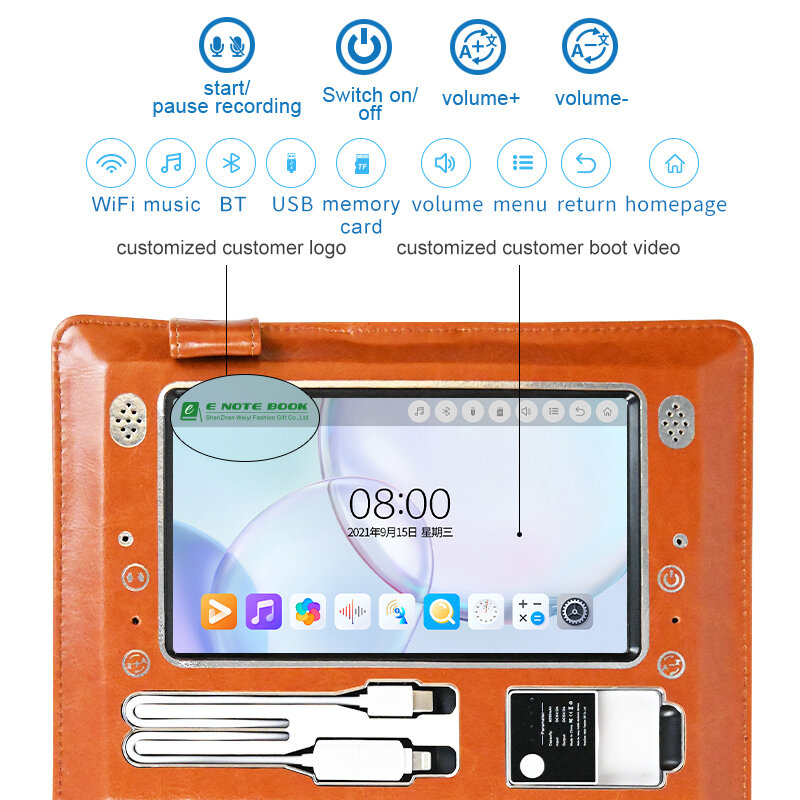 Novo design power bank notebook para escritório de negócios 8000mah powerbank 4 + 32g inteligente 7 polegada wifi digital portátil notepad