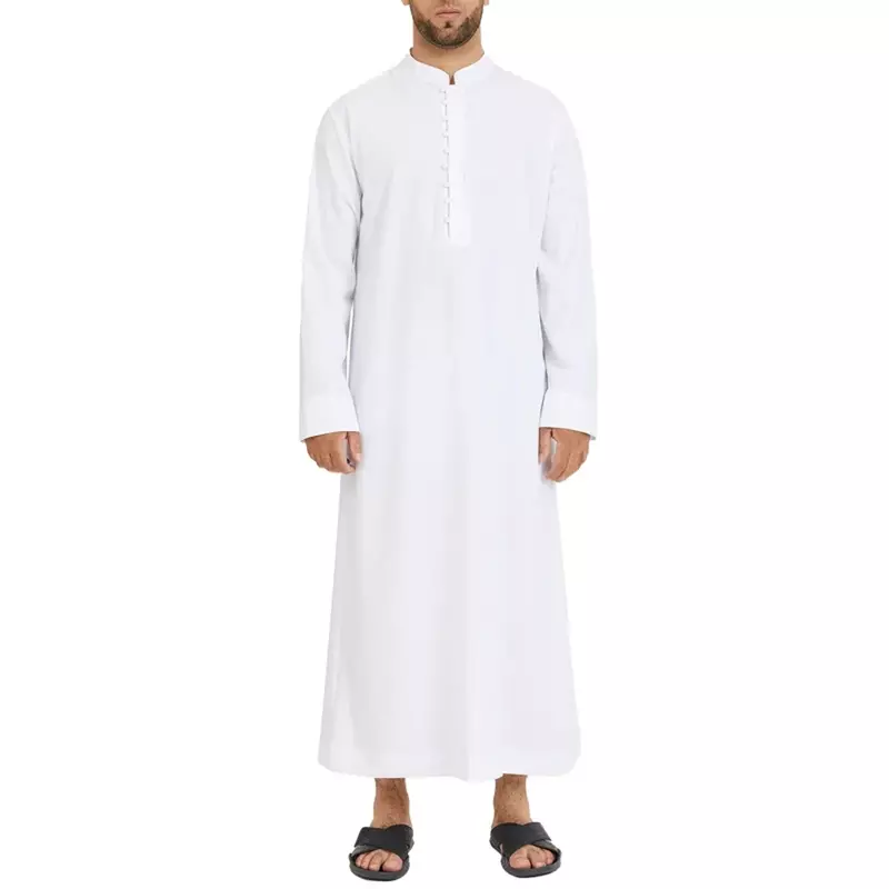 Muslim Men's Robes Islamic Arabia Abaya Juba Dubai Solid Color Casual Loose Robes Spring Thin Collar Button Long Shirt M-3XL