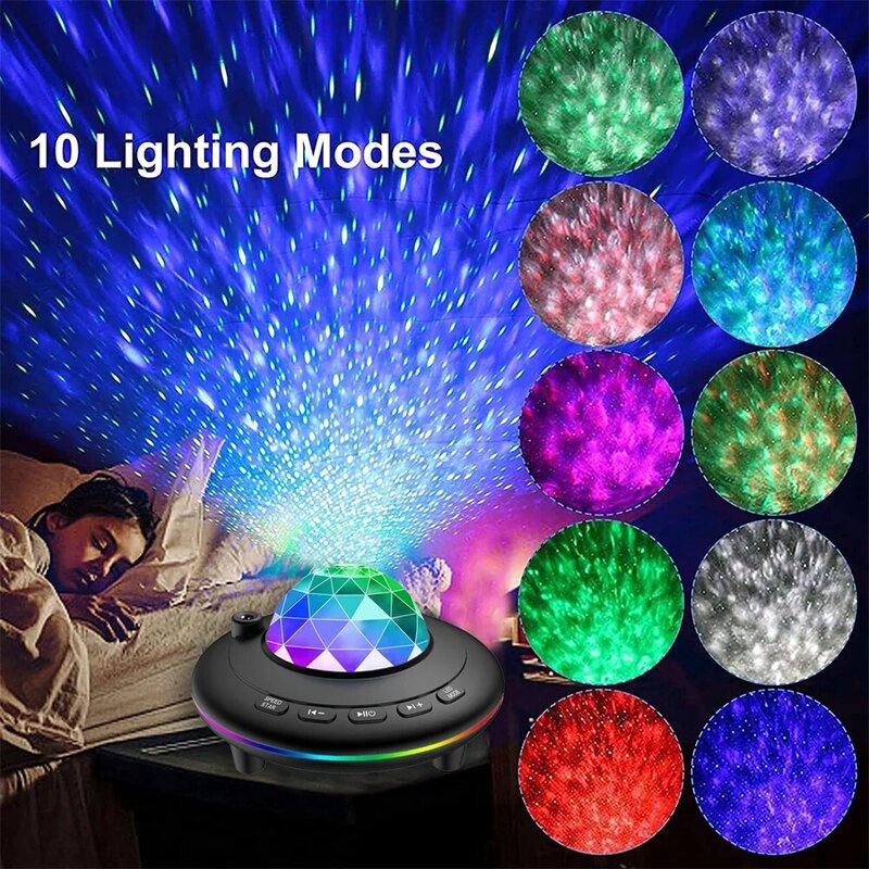 Projecteur LED UFO étoilé avec haut-parleur Bluetooth et télécommande, lampe de nuit USB 62LED, chambre d'enfant, fête, salon