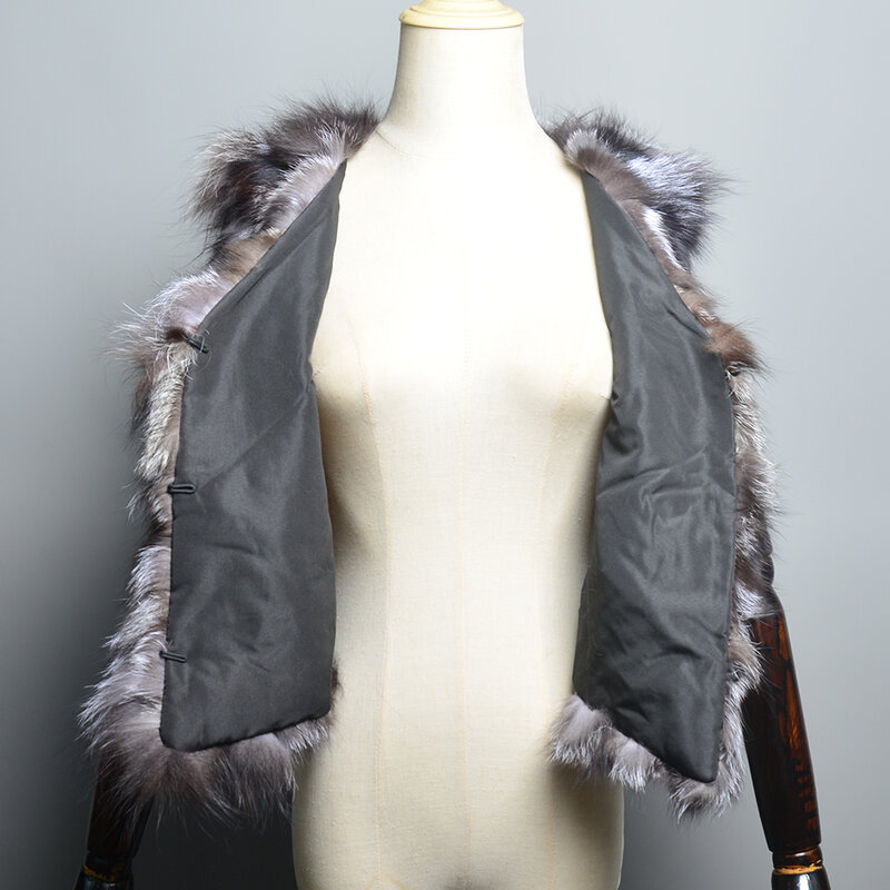 Hot Sale Vrouwen Echt Vossenbont Vest Winter Warm 100% Natuurlijk Echt Zilver Vossenbont Vest Dames Mode Echt Bont Gilets