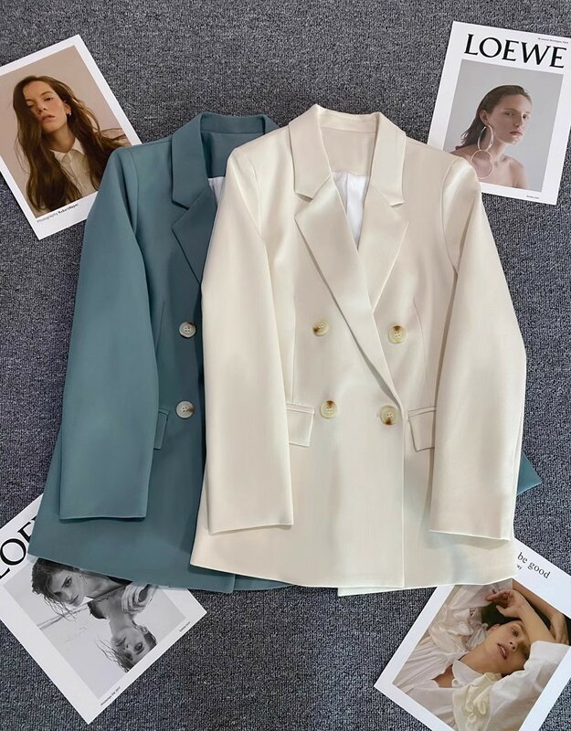 Blazer wanita lengan panjang, jaket mantel kasual wanita untuk kerja kantor lengan panjang musim semi
