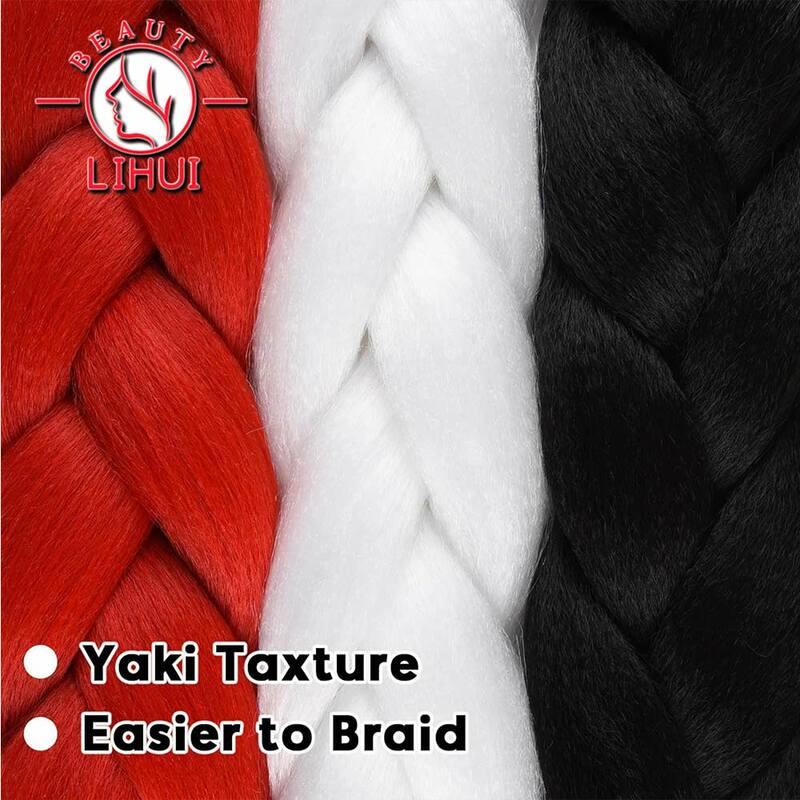 Lihui-kanekalon extensões de cabelo sintético para tranças africanas, tranças jumbo pré-esticadas, 24 polegadas, 100g