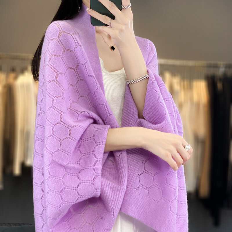 100% Merinowolle New Fashion Spring Cardigan für Frauen Anmut weich gestrickten Schal aushöhlen kugelförmigen Design koreanischen Stil Schals