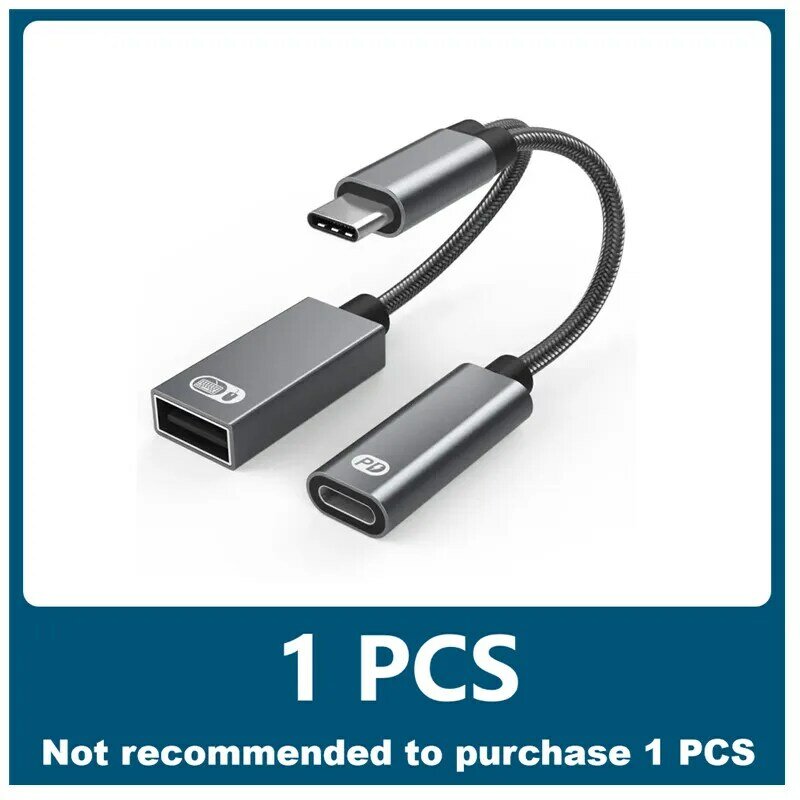 2 in 1 USB C OTG สายเคเบิลอะแดปเตอร์ชนิด C ตัวผู้ไปยัง USB C ตัวเมียพอร์ตชาร์จ60W PD ชาร์จเร็วพร้อมอะแดปเตอร์ตัวแยก USB