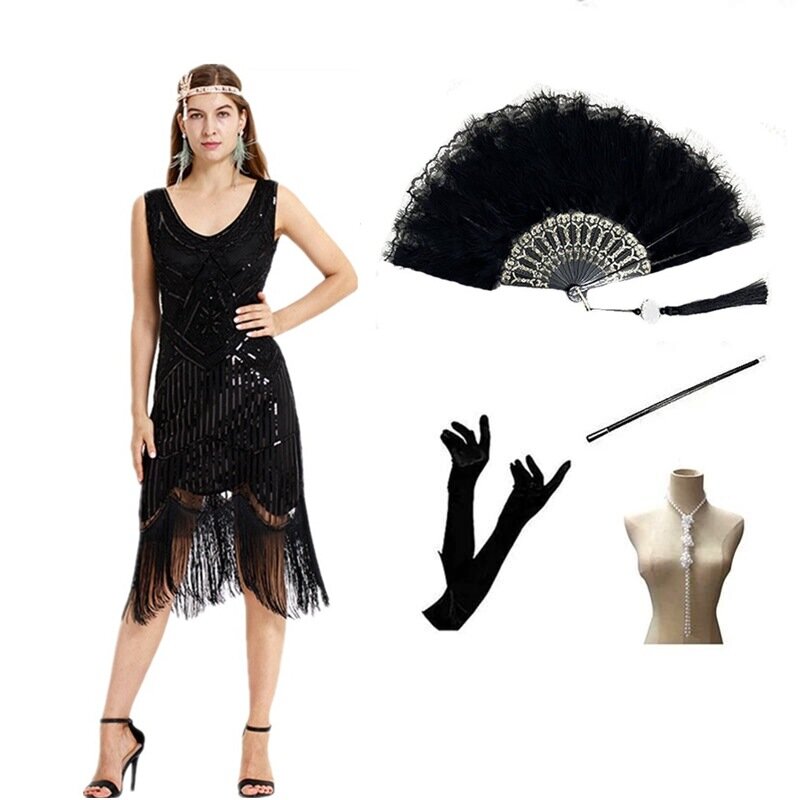 女性のための前髪とスパンコールのボールドレス,レトロな服,ファッショナブル,大きいサイズ,気質,新しい1920