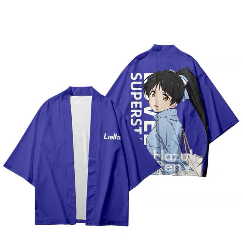 LoveLive SuperStar Kawaii Anime Jepang 3d Kimono Kemeja Pria Wanita Atasan Lengan Tujuh Titik Kasual Uniseks Jaket Kardigan Pakaian