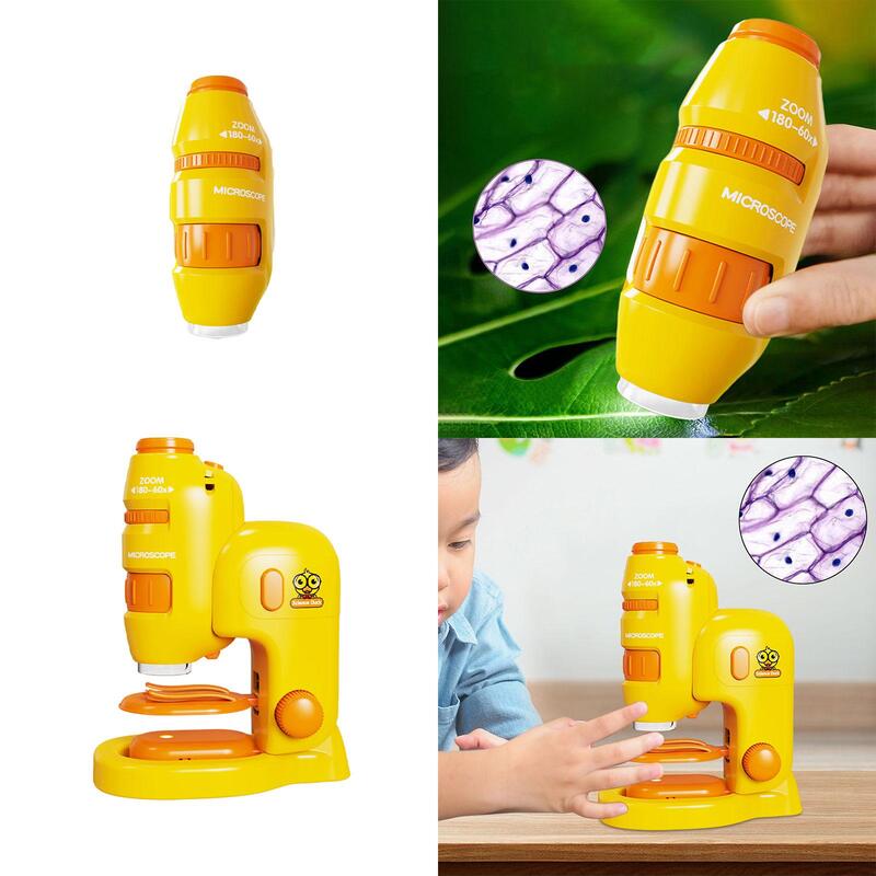 Kids Microscope Portable Stem Educational Magnification Cartoon 60-180x for School Preschool Viewing Home Birthday Gifts