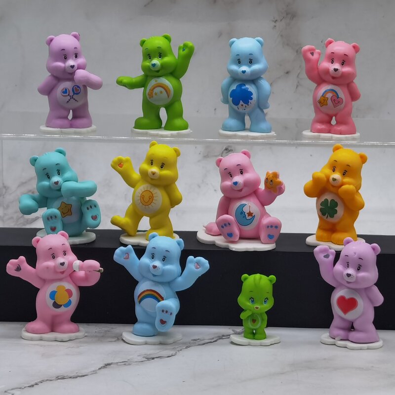Figuras de acción de oso de dibujos animados para niñas, modelo de oso de dibujos animados, accesorios de animales divertidos, regalo para niños, 12 piezas
