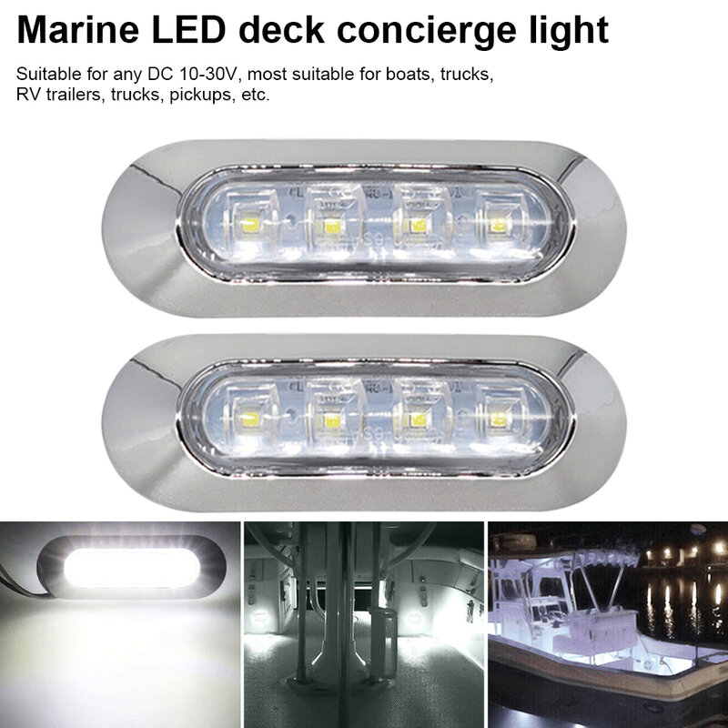 2PCS LED Marine Boat Courtesy Light 12-30V 6LED Waterproof Boat Interior Transom Light Side Marker White Light Yacht Accessory