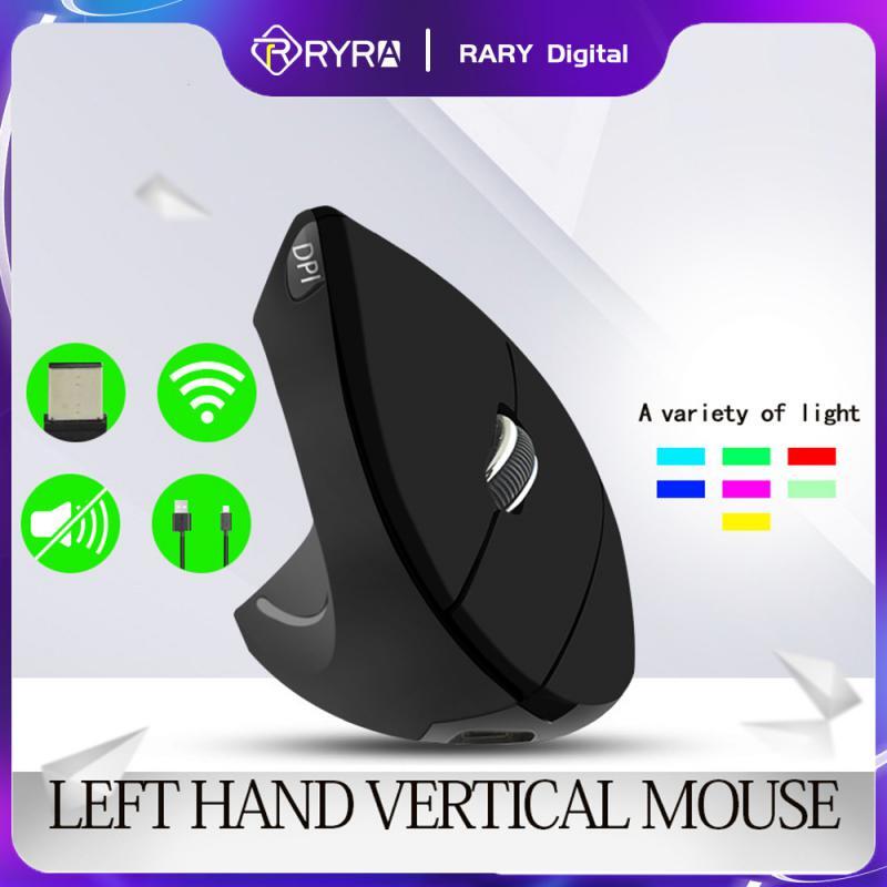 RYRA 인체공학적 버티컬 마우스, 2.4G 무선 왼손잡이 컴퓨터, 6 버튼 1600 DPI 마우스, USB 광학 마우스, 노트북용 게이머 마우스