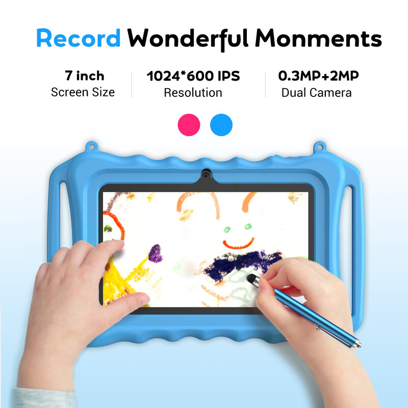 XGODY Tablet 7 inci anak Android PC Tablet untuk anak-anak belajar pendidikan Bluetooth WiFi TypeC dengan lucu casing pelindung hadiah anak