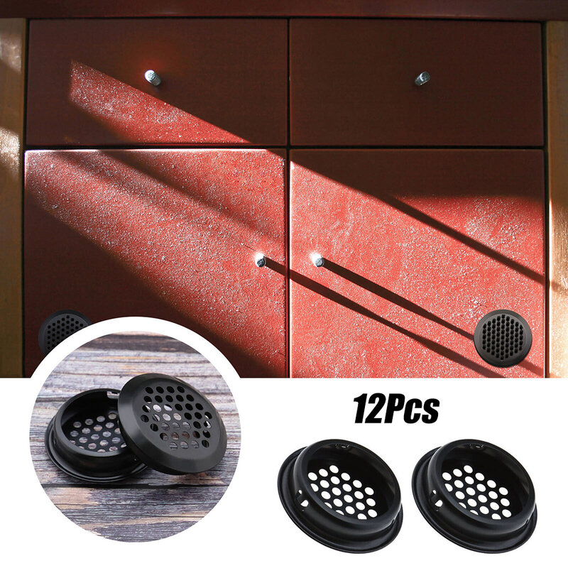 Ventilation Grilles Air Vent Holes Black Home Improvement Louver Hole Mesh Vents Round Soffit Stainless Steel 12pcs