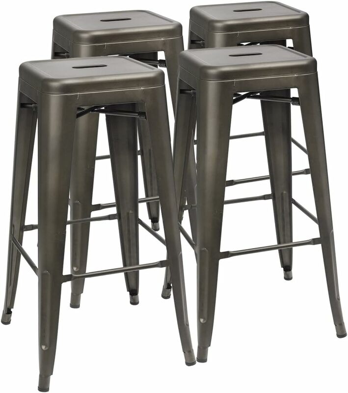 Штабелируемые металлические барные стулья, кухонные табуреты с высокой спинкой, водонепроницаемые и прочные, в помещении и на улице, упаковка из 4 шт., 30 дюйма