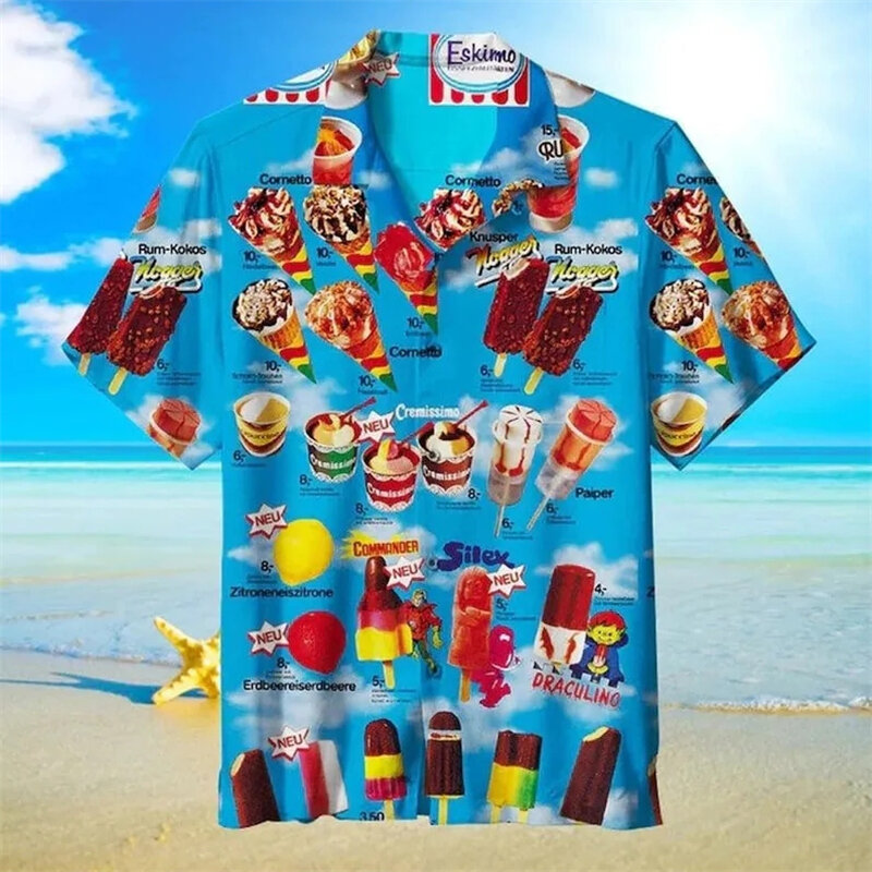 Najnowsze luźne oddychające koszulki z nadrukiem 3D modne fajne modne lody impreza na plaży topy z krótkimi rękawami letnie koszule męskie Top