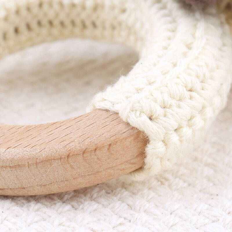 Anneau dentition en Crochet Portable, hochet en tricot pour bébé, anneau dentition en bois fait à main