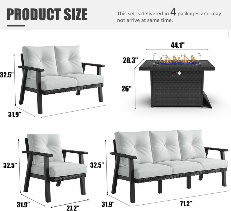 Современный алюминиевый комплект мебели для патио с огнеупорным столом, уличный Плетеный ротанговый набор для разговора, набор сидений для дивана