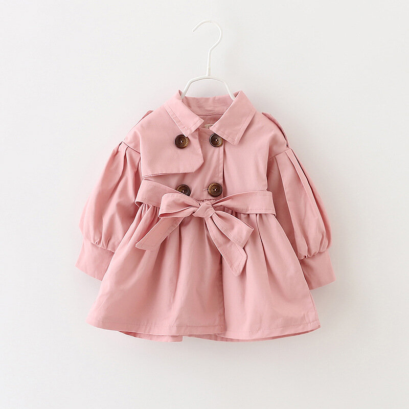 Fashion Girl Baby Jacket Turndown Collar Trench Coat For Children Girls Double Breasted Windbreaker Casual Outer Kids Clothing