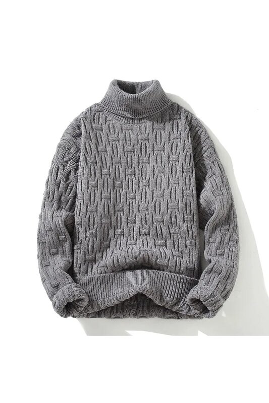 2023 Winter/Autumn High-Quality Fashion Turtleneck Sweater Mens Casual Loose Warm Sweaters Men Comfortable Solid Color M-3XL