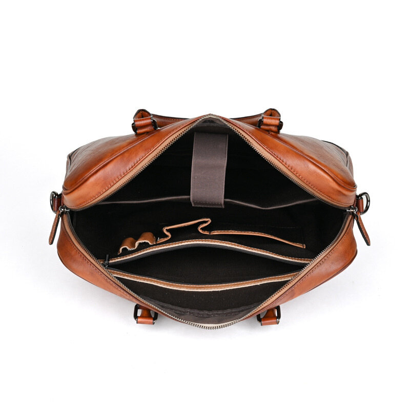 Винтажный горизонтальный мужской портфель, сумка-тоут из натуральной кожи для ноутбука 15 дюймов, вместительный мессенджер на плечо