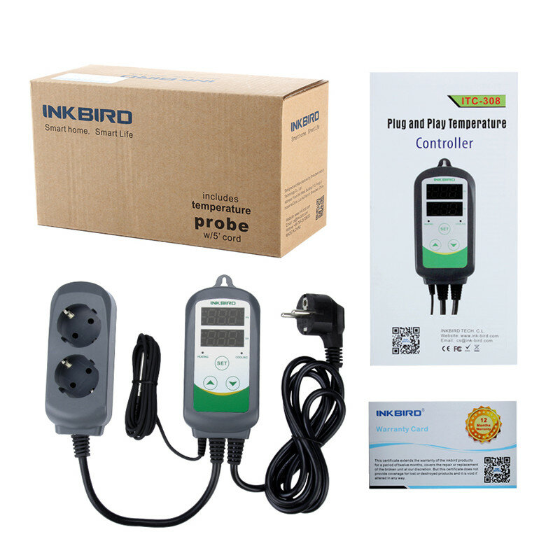 INKBIRD cyfrowy regulator temperatury termoregulator ITC-308 AC 110-220V wylot termostat czujnik ciepła/chłodzenia Instrument kontrolny