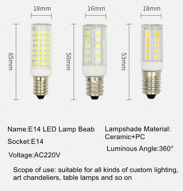 Новая компактная лампа E14 Светодиодный, 3 Вт, 5 Вт, 9 Вт, 12 Вт, 220 В переменного тока, лампа-кукуруза светодиодный SMD2835 с углом луча 360, сменные галогенные лампы для люстры