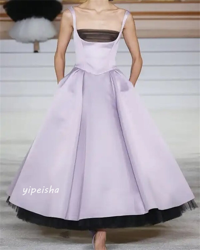 Prom Dress Evening Saudi Arabia Jersey Draped Pleat Valentine's Day A-line Square Collar Bespoke Occasion Gown Midi Dresses