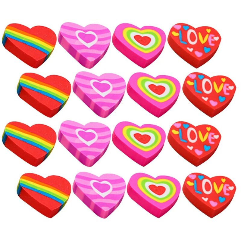 Cartoon Heart Shape Mini Erasers, borrachas coloridas, material escolar, presentes para crianças, 48pcs