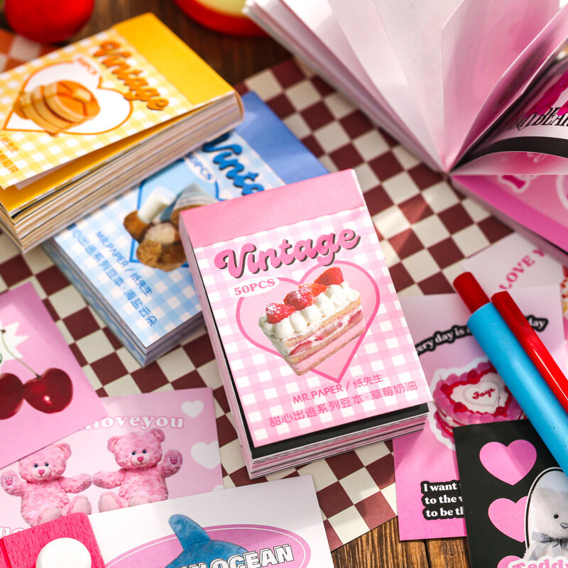 귀여운 딸기 크림 장식 스티커 빈티지 스크랩북 라벨 일기 전화 저널 플래너, 50 매