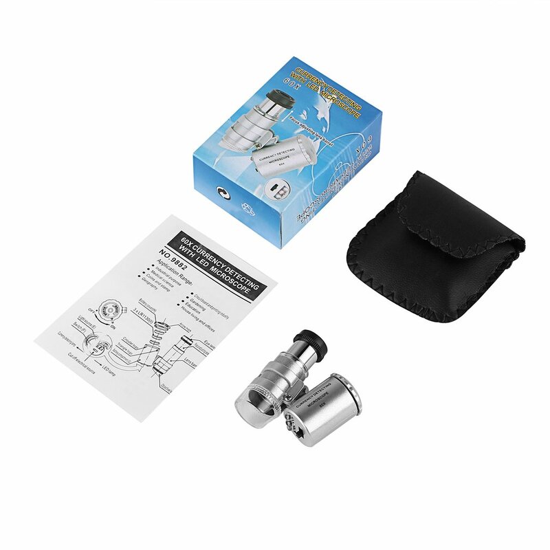 60X Power Mini Tragbare Handheld Geld Tester Währung, die Mikroskop Lupe Lupe Glas LED Licht UV Mikroskop
