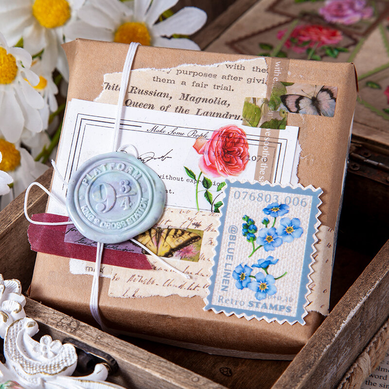 40Pcs/Bag Vintage Fern Floral Stamp PET Sticker Package DIY Diary Journal Decoration Label  Album Scrapbooking