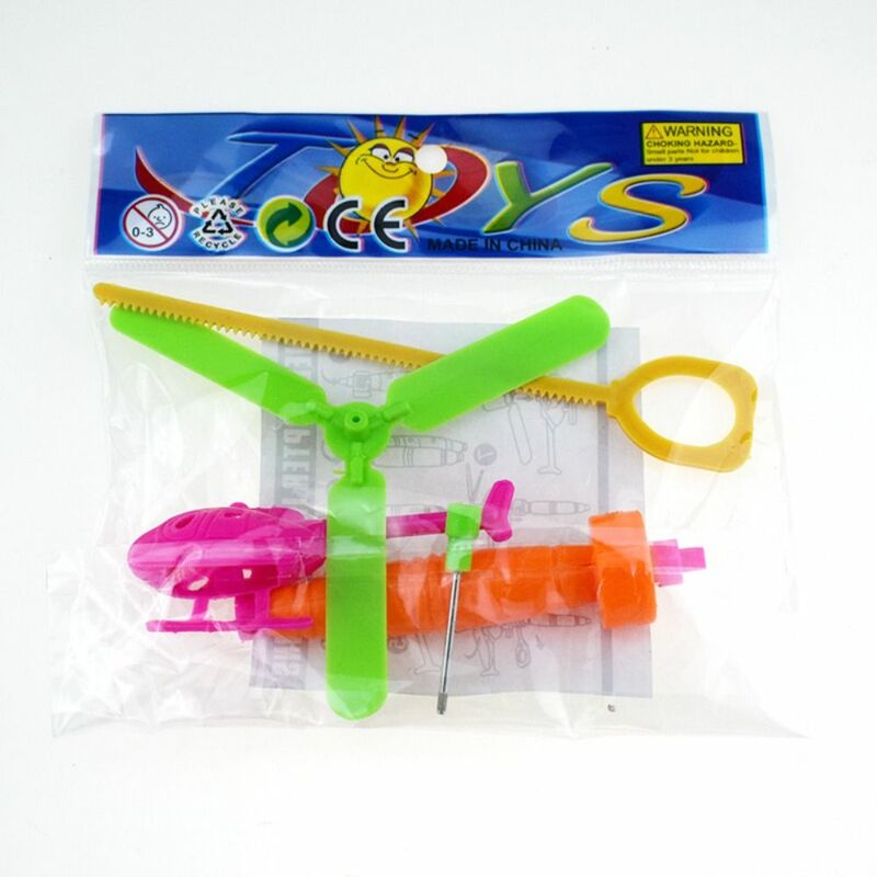 Plástico puxar linha helicóptero brinquedo com alça montada, jogo ao ar livre, mini aviões, Drawstring avião, Multicolor