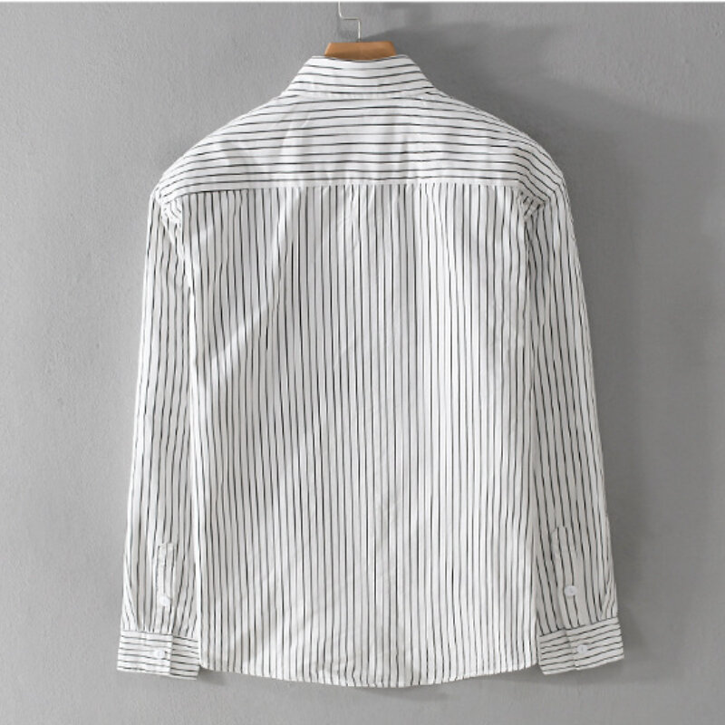 70% Cotton Business Casual Striped Men's Long-sleeve Shirt, Perfect for Daily Commuting and Work.M-3XL New Men's Clothing