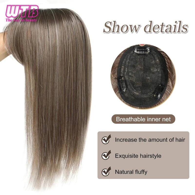 Klip puncak sintetis dalam ekstensi rambut dengan poni untuk wanita meningkatkan jumlah rambut di bagian atas kepala penutup putih