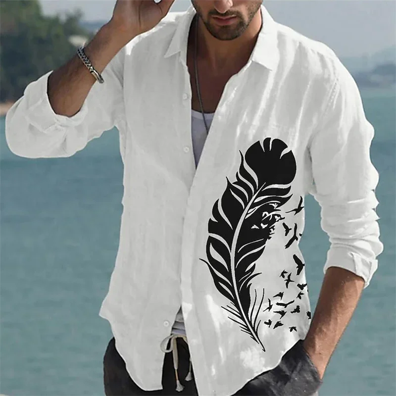Camisa de manga larga con botones para hombre, camisa informal con solapa, patrón creativo, Color, para exteriores, novedad de 2023