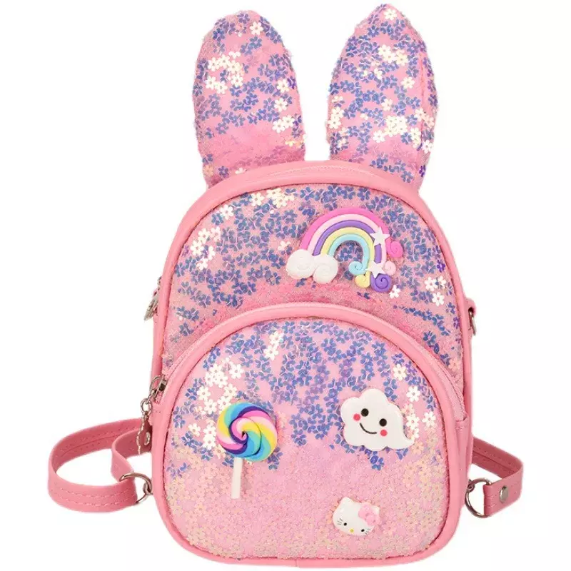 Cartoon coelho orelhas brilhante lantejoula mochila para crianças, pequena princesa bonito mochila, jardim de infância meninas, nova moda