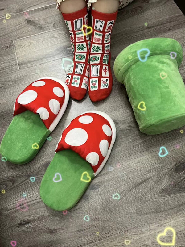 รองเท้าผ้ากำมะหยี่รูปเห็ดสำหรับรองเท้าแตะใส่เดินในบ้านปิรันย่า boneka mainan ตุ๊กตาของเล่นสร้างสรรค์สำหรับเด็ก