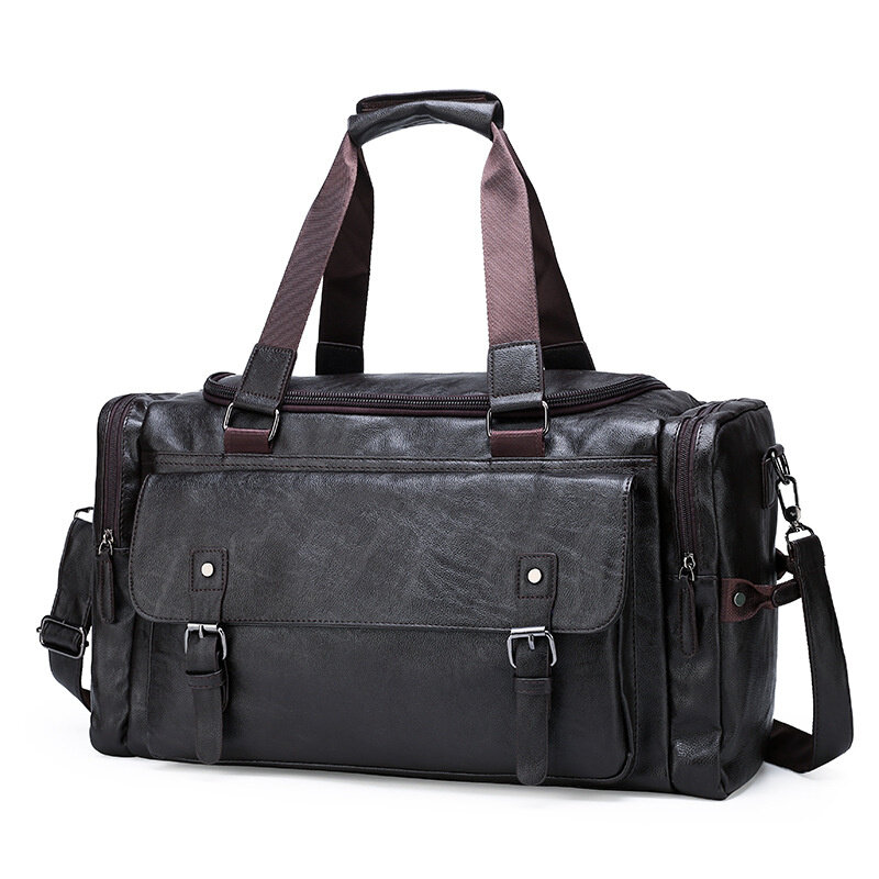 Business PU Leather Men Travel Tote Bag Large Capacity Carry on Luggage Bag Weekend Duffel Handbags Male Shoulder Fitness Bag