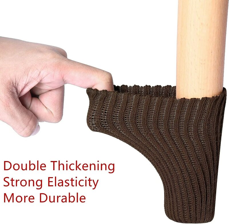 24 PCs Furniture Leg Socks - Coffee Knitted Furniture Socks Double Thickness Chair Leg Floor Protectors High Elastic